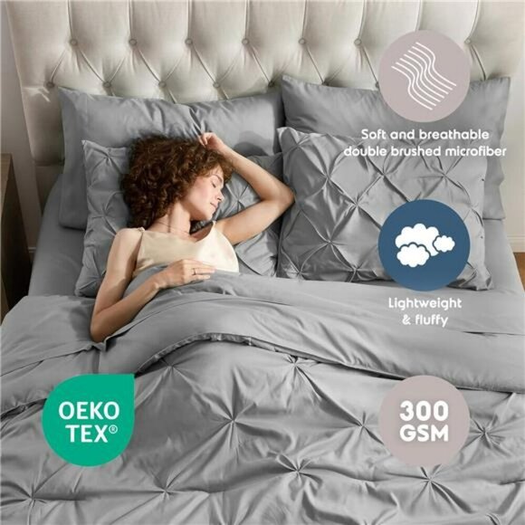 Nestl Queen Comforter Set 7 Piece Grey Pinch Pleat Bed in a Bag Bedding - Picture 3 of 7